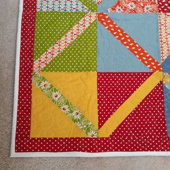 Handmade 36" Square Floral Polka Dot Patchwork Quilt Throw Blanket by Ma Rossi - Picture 2 of 10